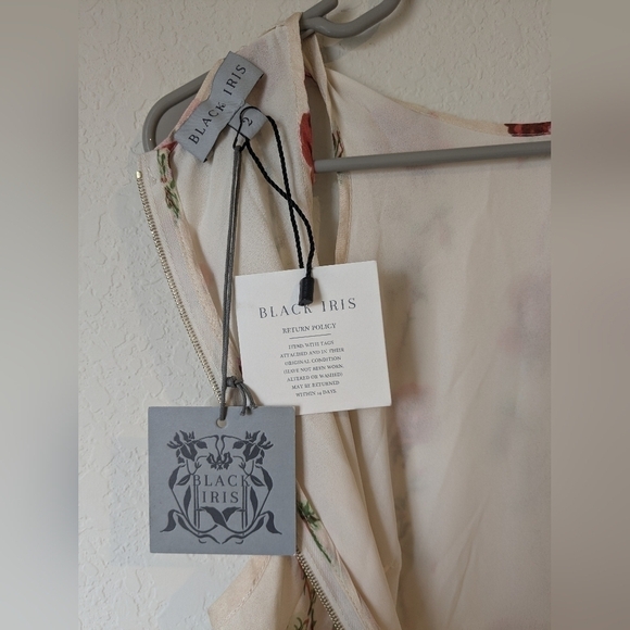 Black Iris Red Rose 100% Silk Sleeveless Mini Slip Dress Evening Romantic Date - Picture 8 of 12